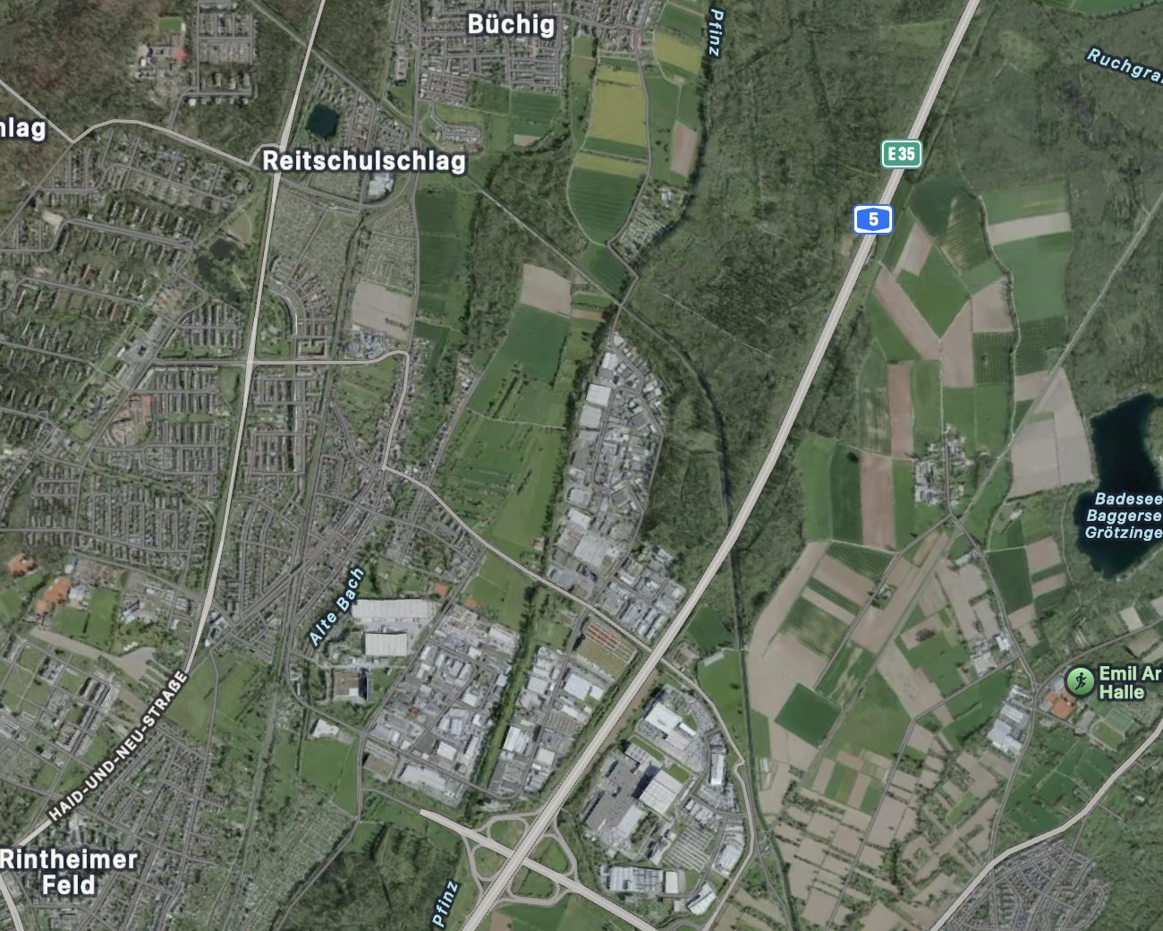 Luftbild der Umgebung der Greschbachstraße 9 in Karlsruhe